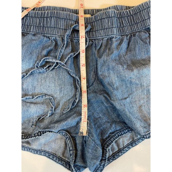 SO Womens Chambray Denim Shorts Mid Rise Classic Drawstring Waist Blue Size M - Picture 5 of 9